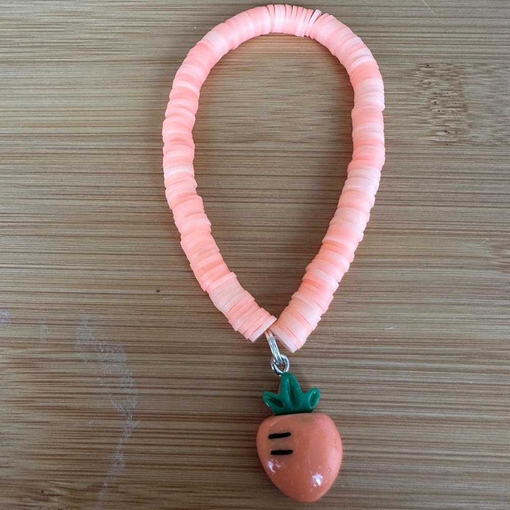 Handmade Polymer Clay Carrot Charm Stretch Bead Bracelet…